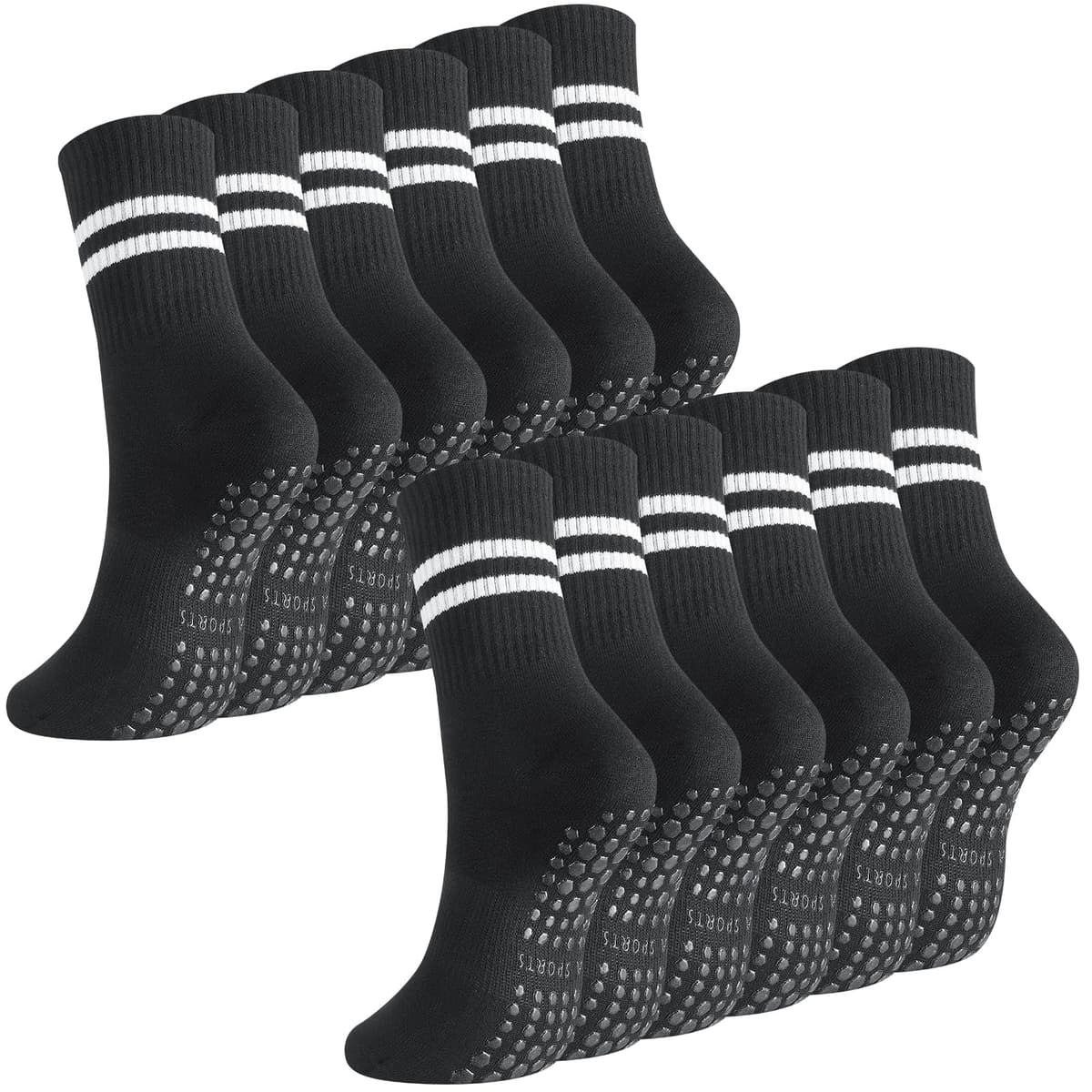 Yoga Grip Socks Women, Non Slip Pilates Socks Grippy Socks Ladies Mid-Calf Grip Socks Breathable Cotton Socks for Ballet, Dance, Workout, Fitness, Running 38-42 black 6