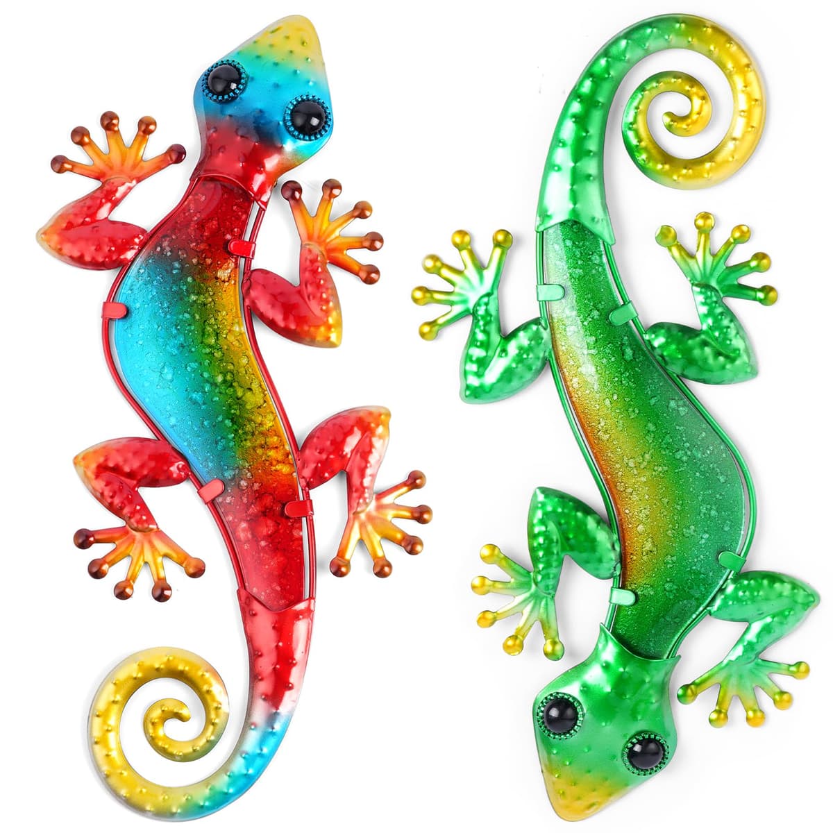 AOOSU Metal Decor Gecko Art Decor, Wrought Iron Colorful Gecko Wall Sculptures, Outdoor Garden Fence Ornaments Hanging for Backyard Porch Patio（30.5 * 18cm 2pcs） — view 10