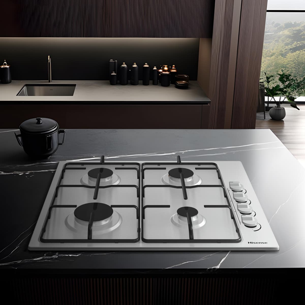 Hisense GM642XHS Built-in 60cm Gas Hob - Stainless Steel with 4 Cooking Areas, Easy Clean Surface, One -Hand Ignition, 60 x 52 x 8.9 cm (L x W x H) — view 2
