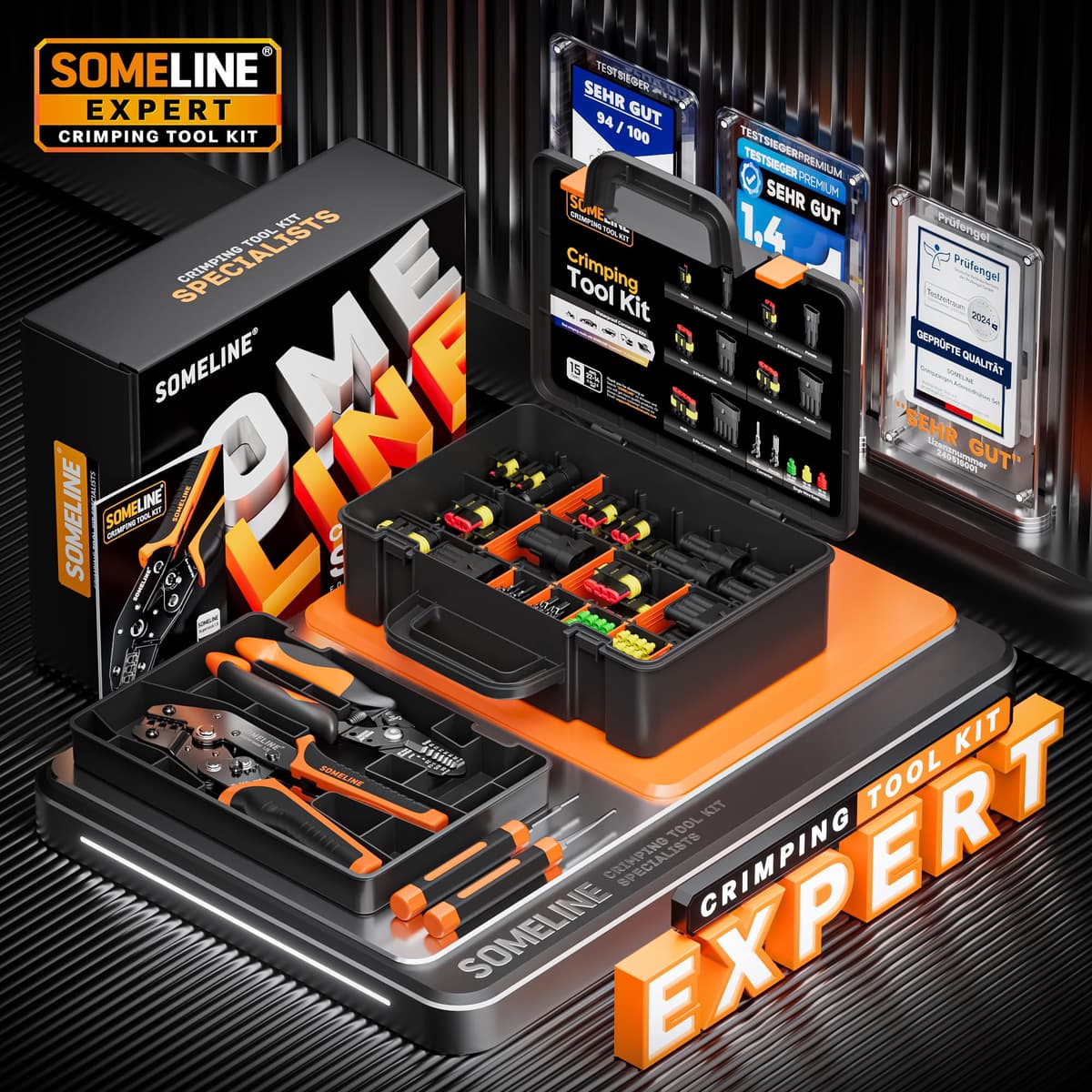 SOMELINE Waterproof Automotive Electrical Connector Crimping Tool Kit, 1/2/3/4/5/6 Pin Wire Connectors, with 0.34–2.5mm² Ratchet Crimping Pliers & Terminal Removal Tool – for Car, Motorcycle, Marine — view 6