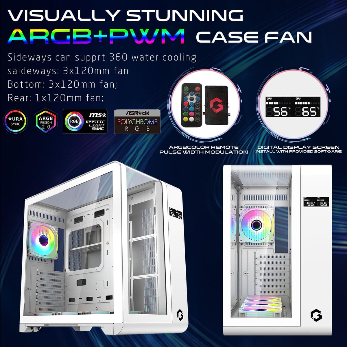 GAMEON GO-INFINITY-A Gaming PC Case ATX Mid Tower | 4 ARGB PWM Fans, Tempered Glass, 360mm Radiator, High Airflow, Wide Compatibility | White — view 2
