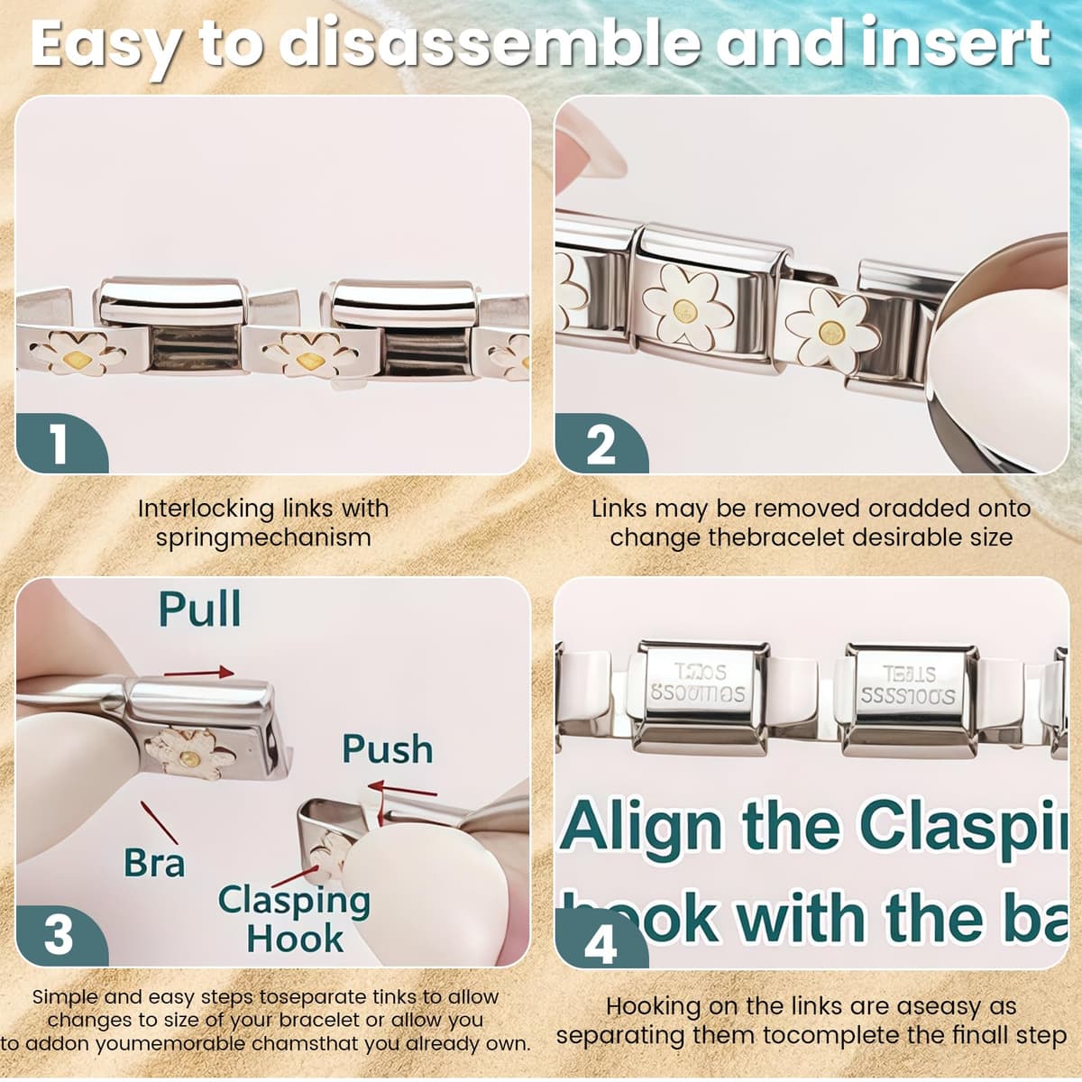 Vesavifaka Pulsera Italiana de Encantos Conjunto de Brazalete Dorado con 1 Pulsera Inicial, 10 Encantos Italianos Temáticos del Océano con Herramienta de Apertura, 9 mm Encantos Italianos Modulares, — view 4