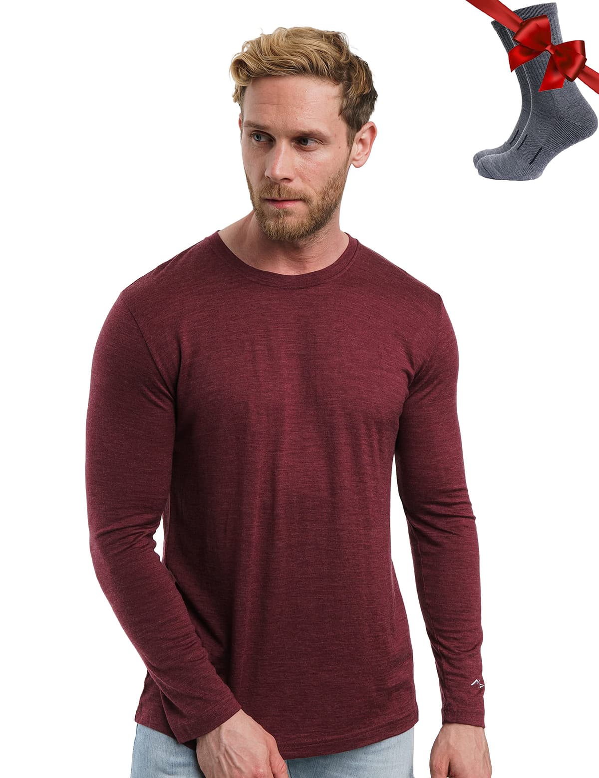 Merino.tech Camiseta Lana Merino Hombre - Deportiva Ropa Térmica 100% Lana Merino Ligero, Medio, Pesado con Calcetines