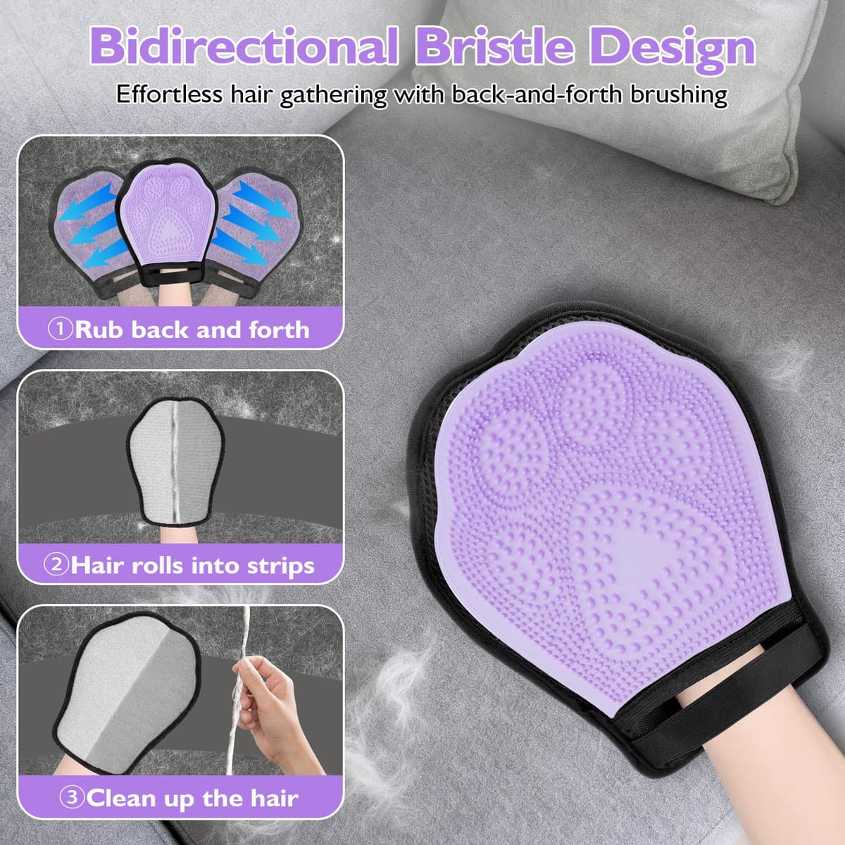 Zivacate Upgraded 2 in 1 Pet Hair Remover Mitt, Reusable Pet Hair Removal Glove, Double Sided Static Pet Hair Remover Glove, for Pets, Clothes, Sofa - 1 Piece — view 2