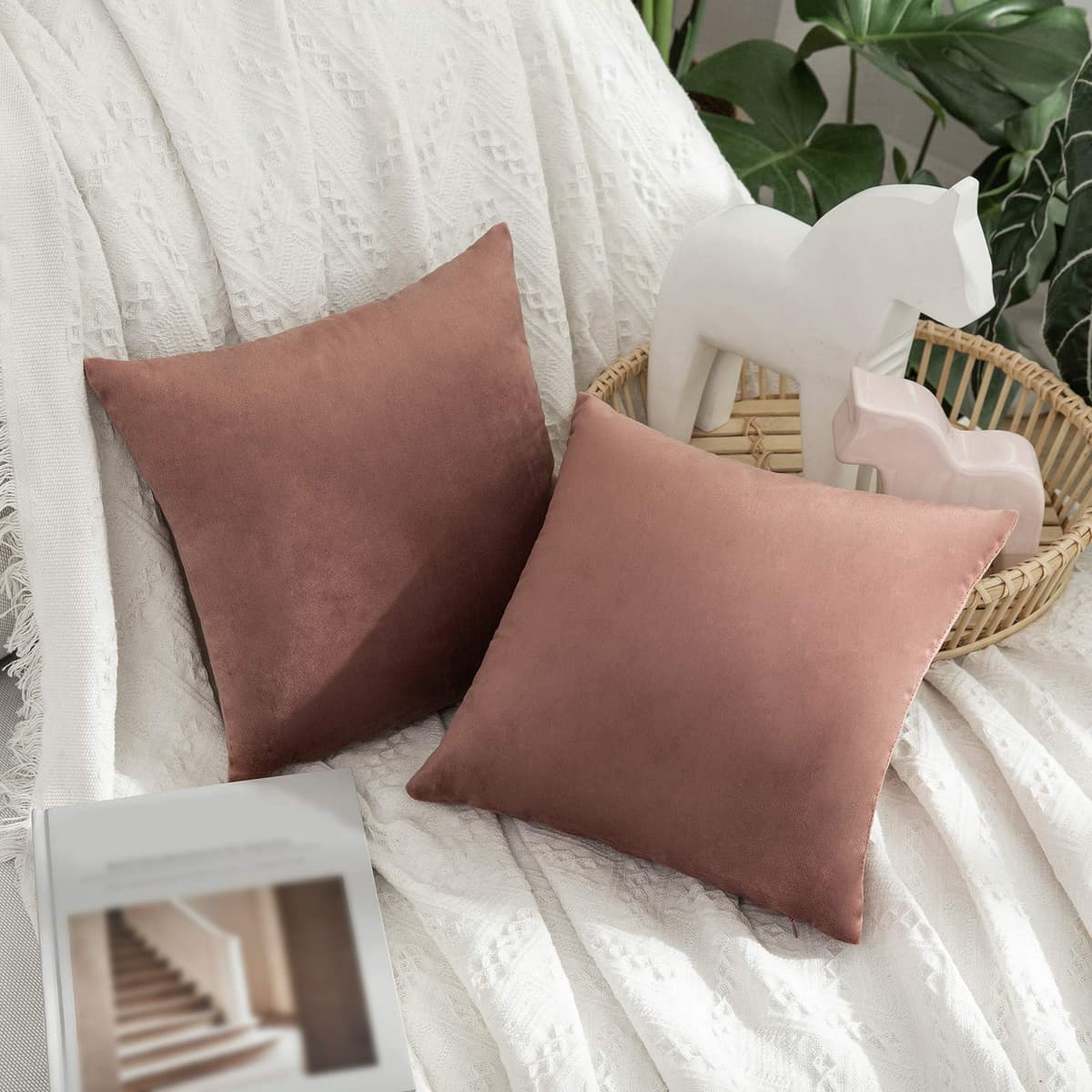 MIULEE Pack of 2 Fall Velvet Soft Solid Decorative Throw Pillow Covers Square Cushion Cases for Sofa Couch Bedroom Living Room Car Home Decor 18 x 18 Inch 45 x 45 cm Orange — view 14