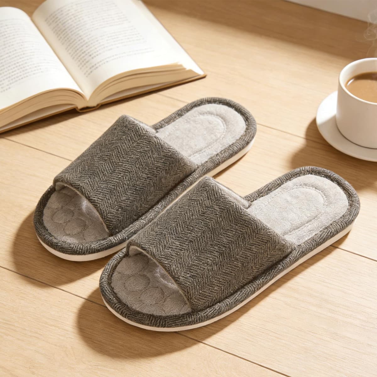 Zapatillas Casa Mujer Hombre Cómoda Espuma de Memoria Transpirable Algodón Pantuflas Punta Abierta Antideslizante Slippers Verano — view 2