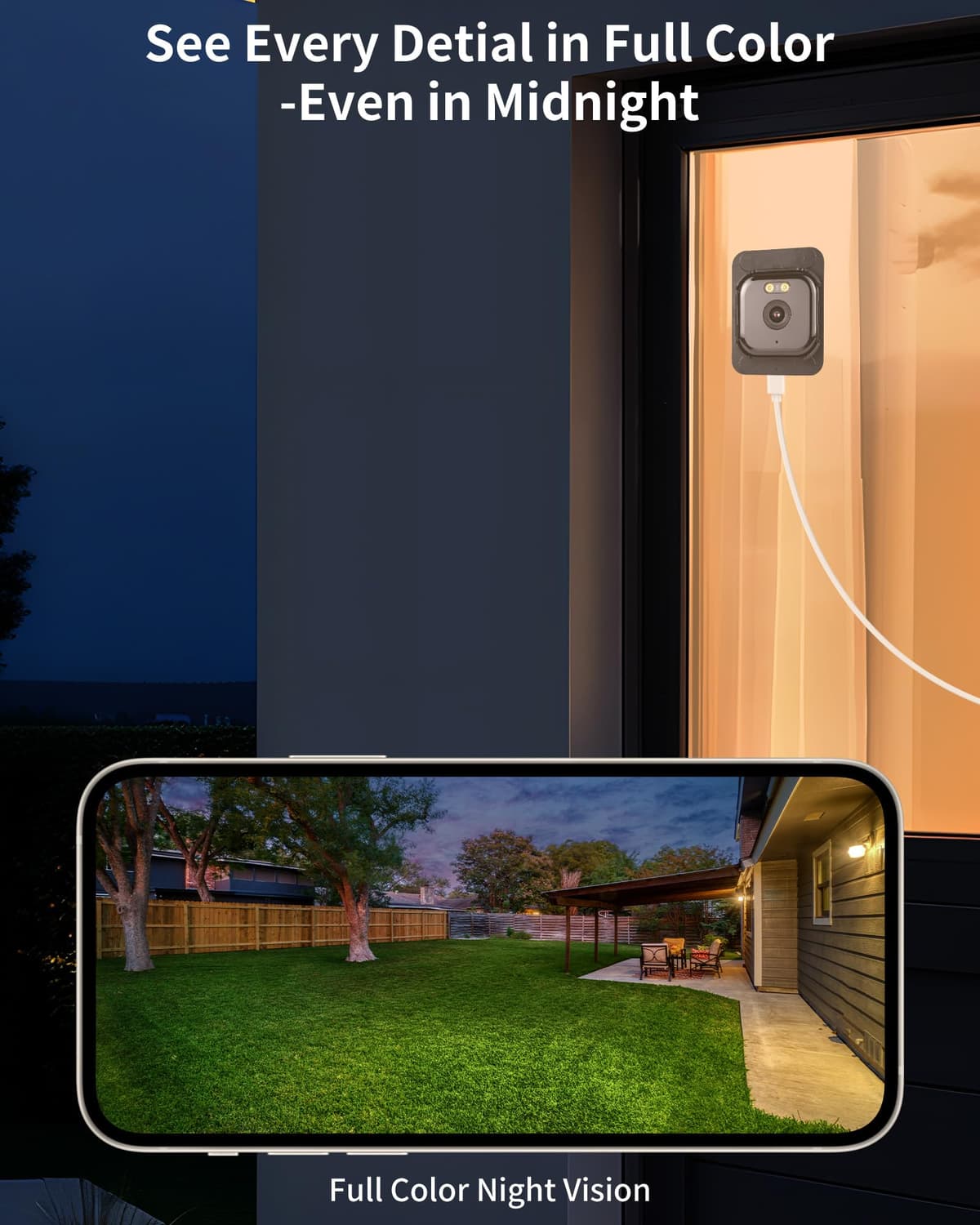WeChip Window Camera 3MP 2K - Indoor Security Camera for Looking Outside, 2.4GHz & 5GHz WiFi Safeview Window Security Camera with AI Color Night Vision, Person & Motion Detection,24/7 Recording — view 2