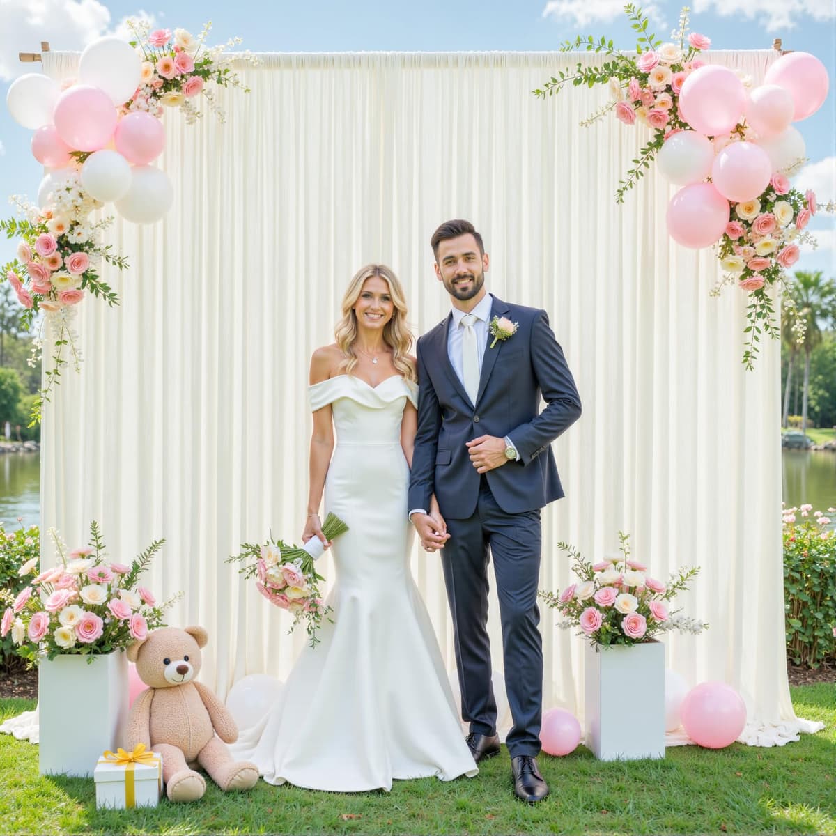 40ft x 10ft Ivory Backdrop Curtain for Wedding Ivory Wrinkle Free Backdrop Drapes Panels for Parties Baby Shower Bridal Shower Birthday Photo Photography Polyester Fabric Background Decoration — view 4