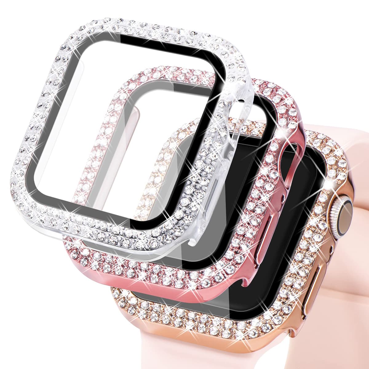 WINGLE Compatible with Apple Watch Screen Protector 38mm Series 3 2 1, Women Shiny Diamond Cover with Tempered Glass Screen Protector for apple watch Case 38mm, Clear — view 24