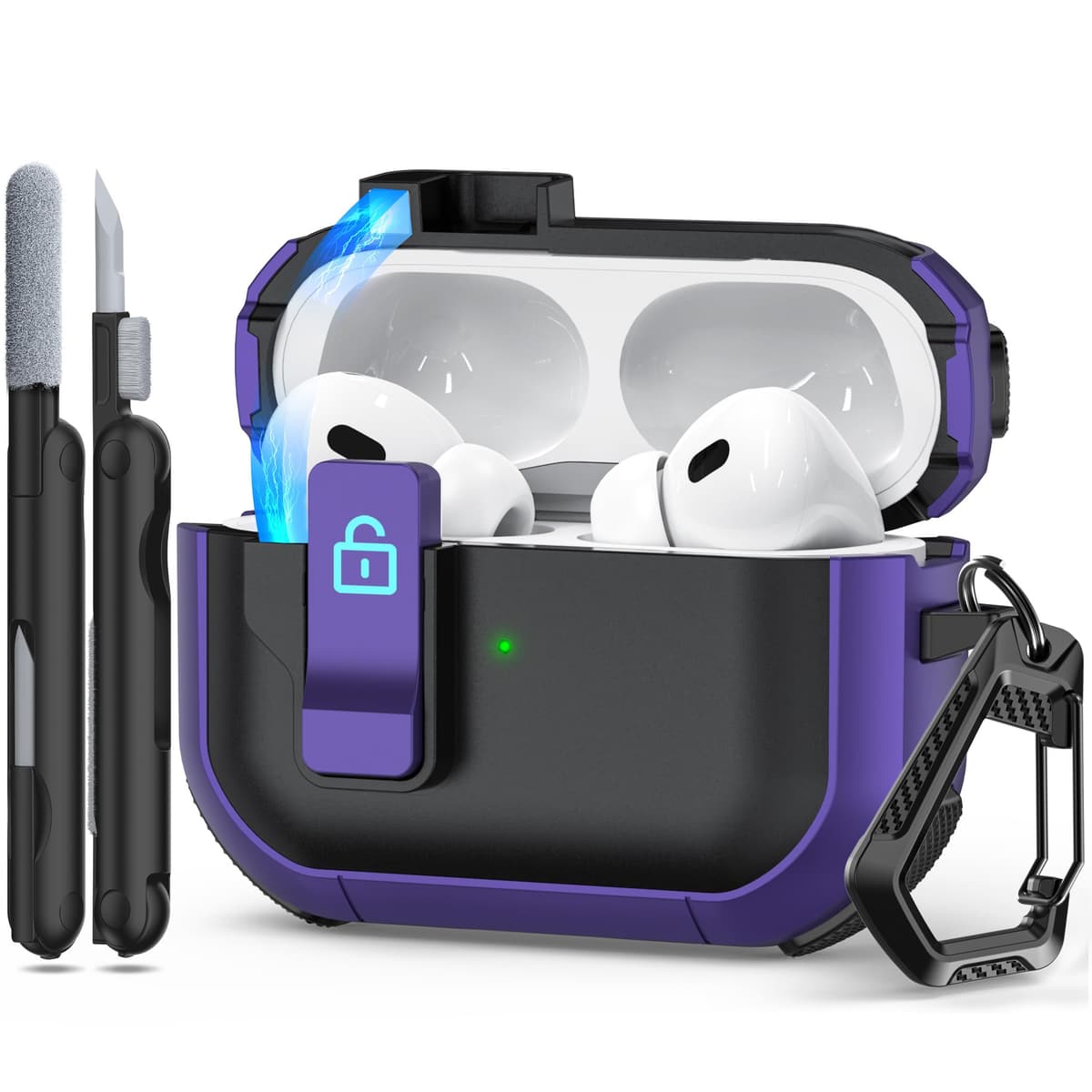RFUNGUANGO Compatible con Airpods 4 Estuche (2024) con Kit de Limpieza, Clip de Bloqueo Seguro y Estuche de Protección a Prueba de Golpes para Airpods 4ta Generación Lanzamiento 2024,Cielo Estrellado — view 8