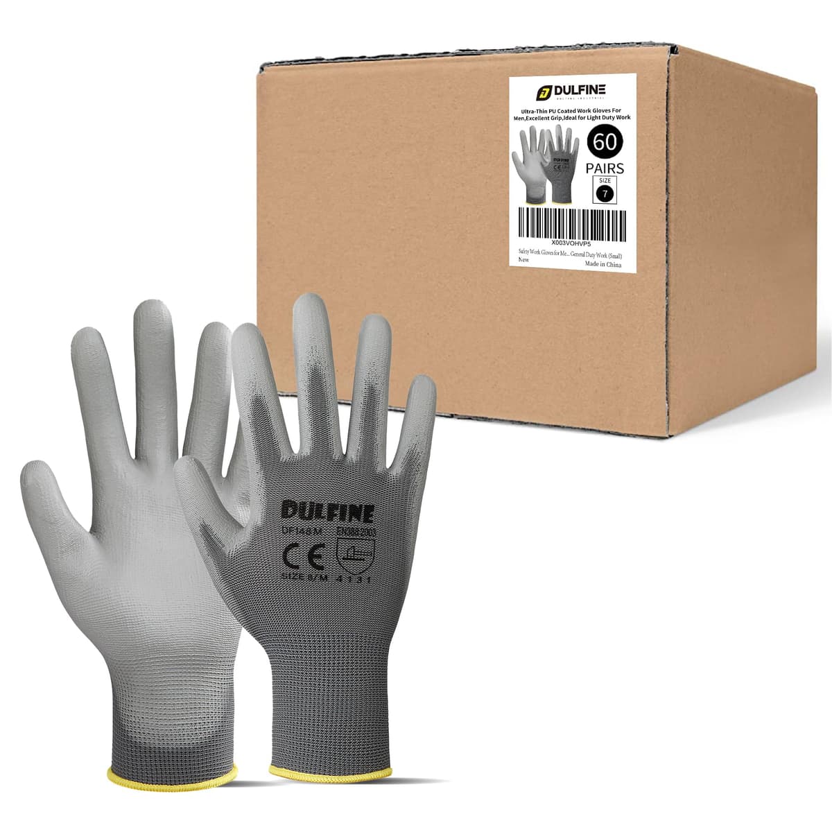 DULFINE Ultra-Thin PU Coated Work Gloves-12 Pairs,Excellent Grip,Nylon Shell Black Polyurethane Coated Safety Work Gloves, Knit Wrist Cuff,Ideal for Light Duty Work. (X-Small) — view 8