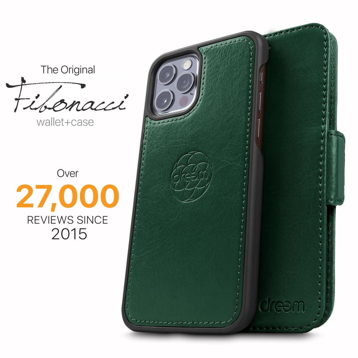 dreem Fibonacci 2-in-1 Wallet Case for Apple iPhone 12 & 12 Pro - Luxury Vegan Leather, Magnetic Detachable Shockproof Phone Case, RFID Card Protection, 2-Way Flip Stand - Green — view 4