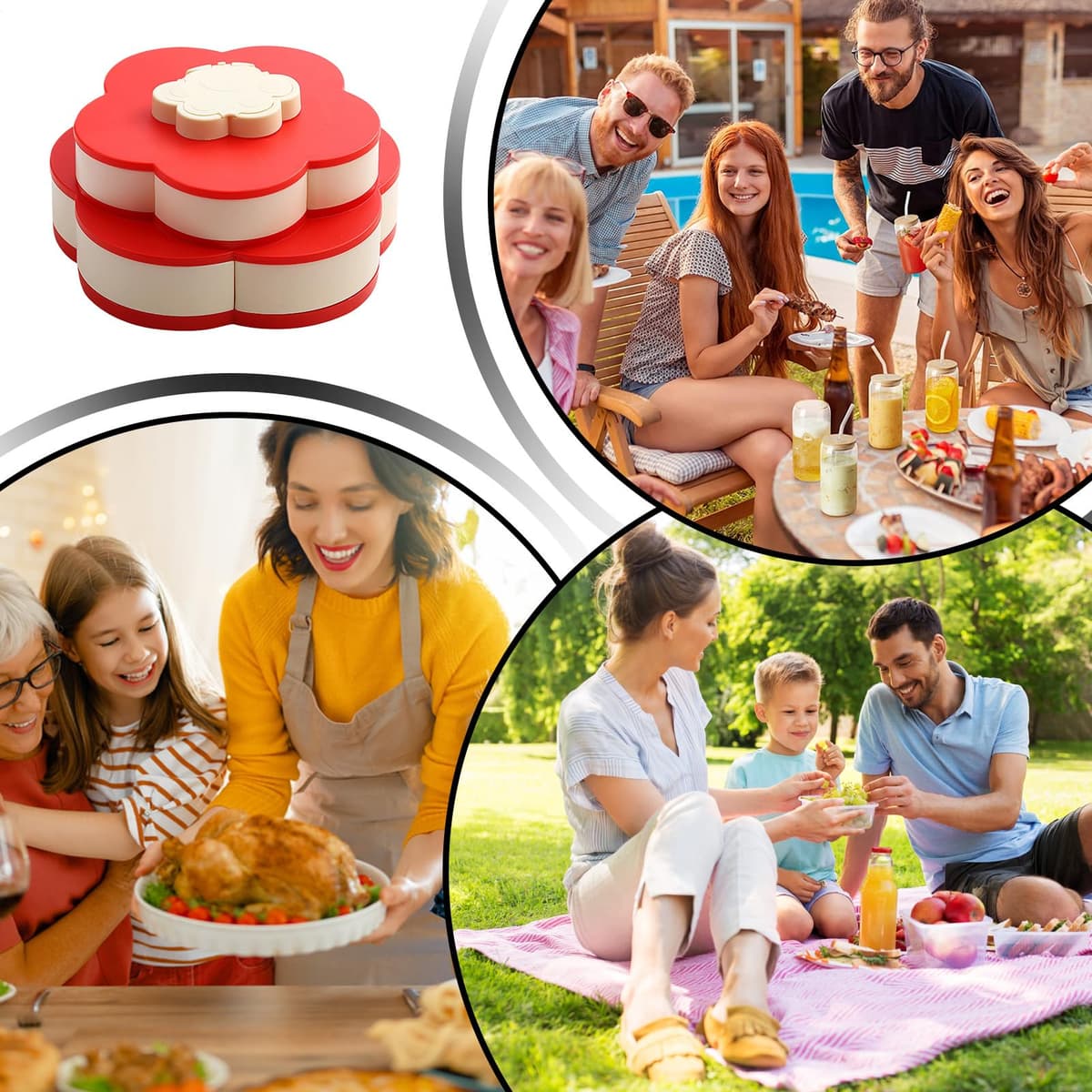 Divided Serving Tray - Petal-Shaped Rotating Food Platter, Snack Organizer for Kitchen and Dining | Serving Plate for Picnic, Party, Buffet | Rotating Tray for Brunch, Dinner Lunch Bar Home Outdoor — view 5
