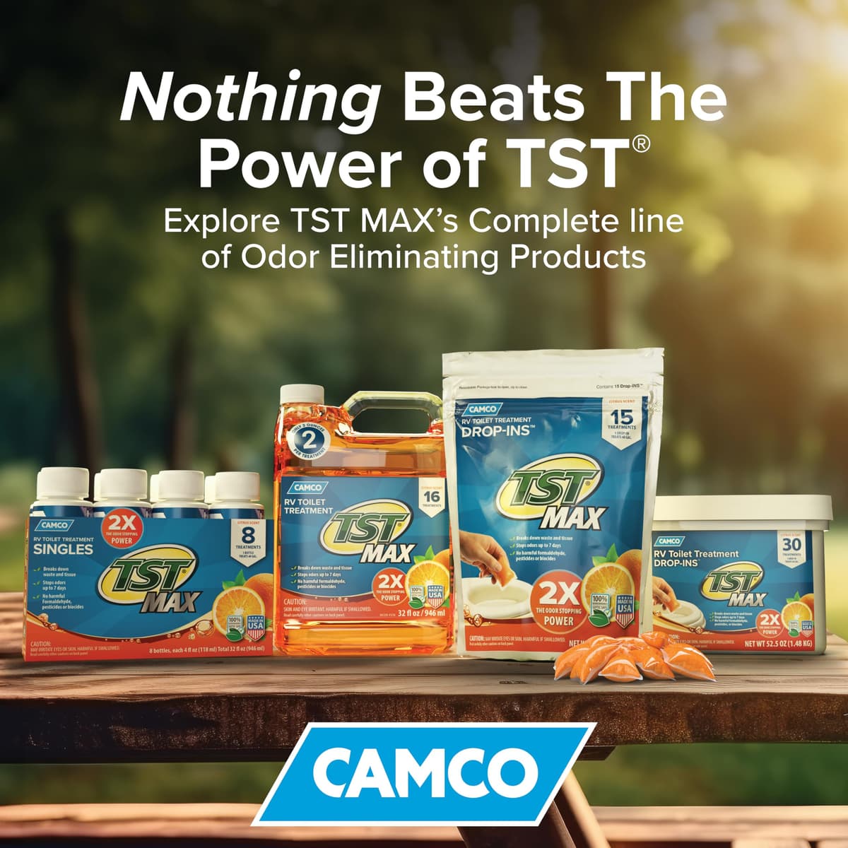 Camco TST MAX RV Toilet Treatment Drop-INs - Control Unwanted Odors & Break Down Waste and Tissue - Safe Septic Tank Treatment - Orange Scent, 30-Pack (41183) — view 6