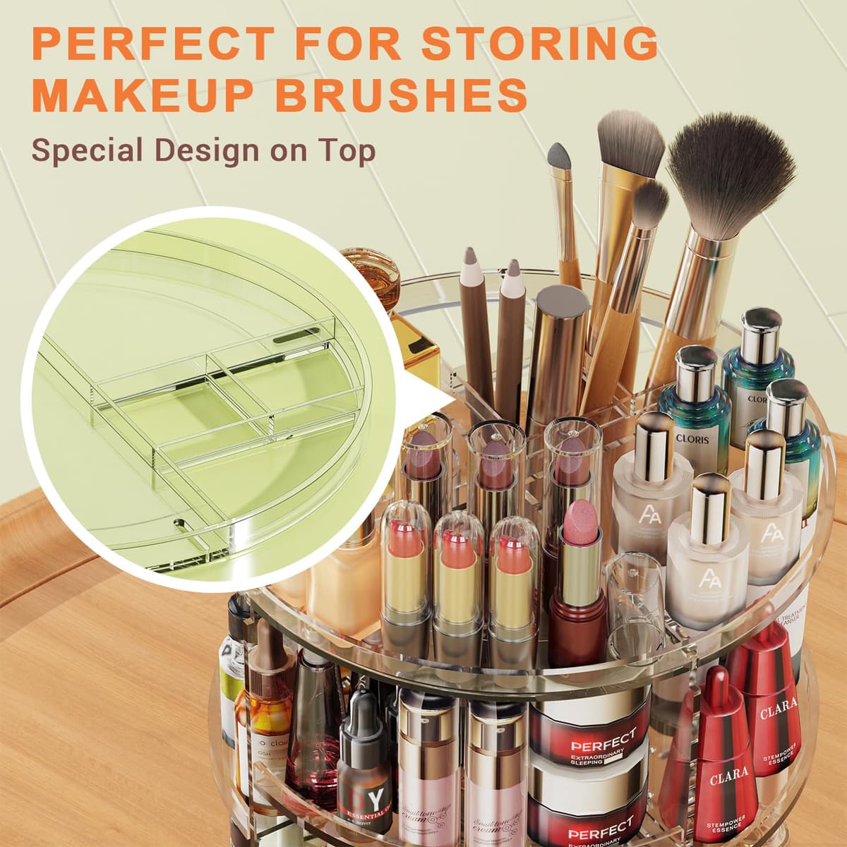 Auxmir Rotating Makeup Organiser, 9-Tier Adjustable Makeup Organiser with 360 Degree Rotation, Large Capacity Spinning Makeup Storage on Stand Revolving for Vanity Table, Bedroom, Bathroom — view 6