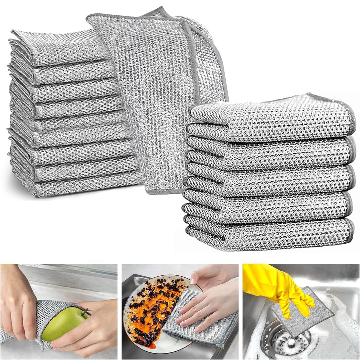 Multipurpose Wire Dish Cloths, Metal Wire Tea Towels, Towels, Scrubs, Cleans, Wet and Dry Wire Dishcloths, Scratch-Resistant Wire Tea Towel (10 Pieces) — view 4