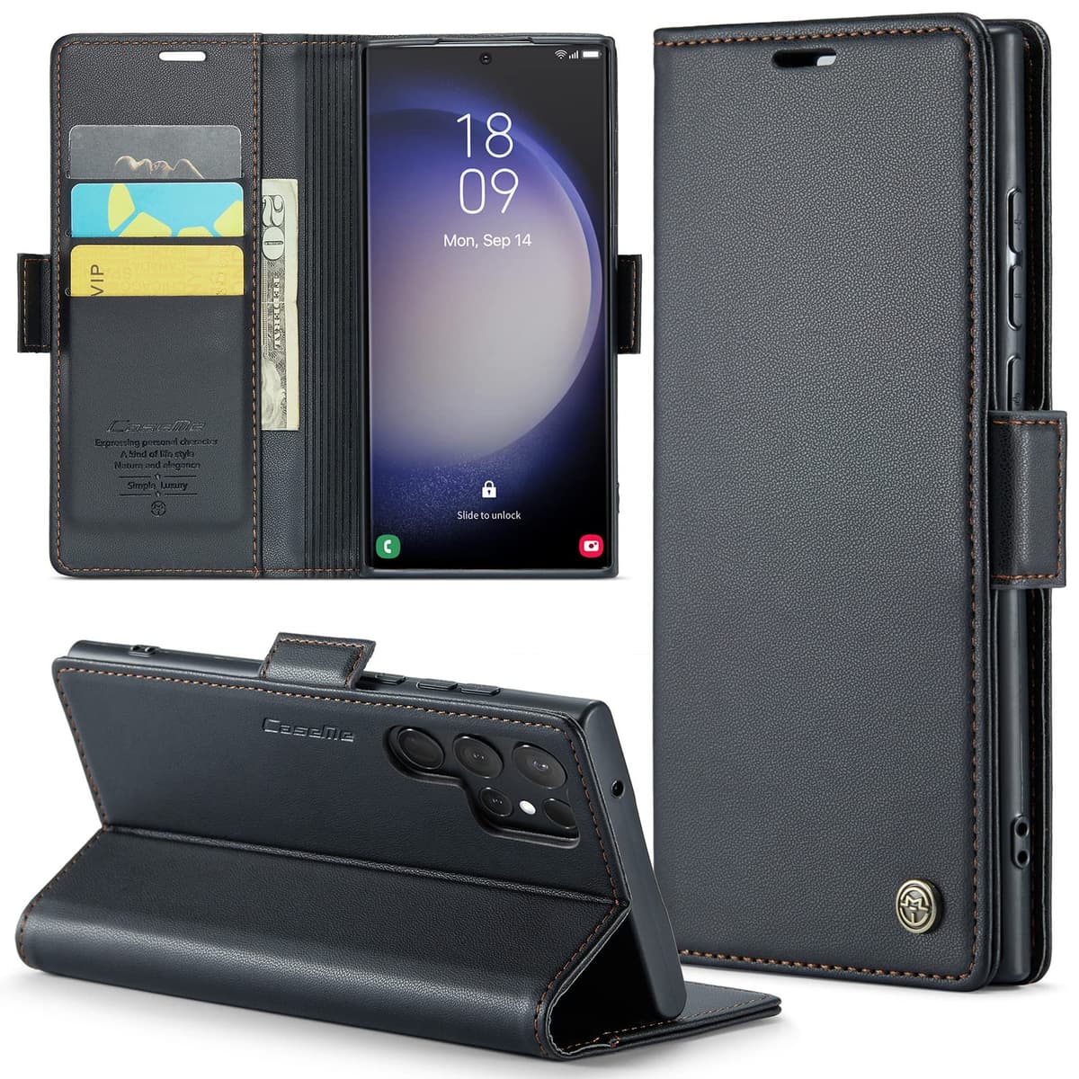Cover for Samsung S23 Ultra Wallet Case with Card Holder, Kickstand RFID Blocking Magnetic Closure Shockproof Protective PU Leather for Samsung S23 Ultra Flip Case Wallet - Black