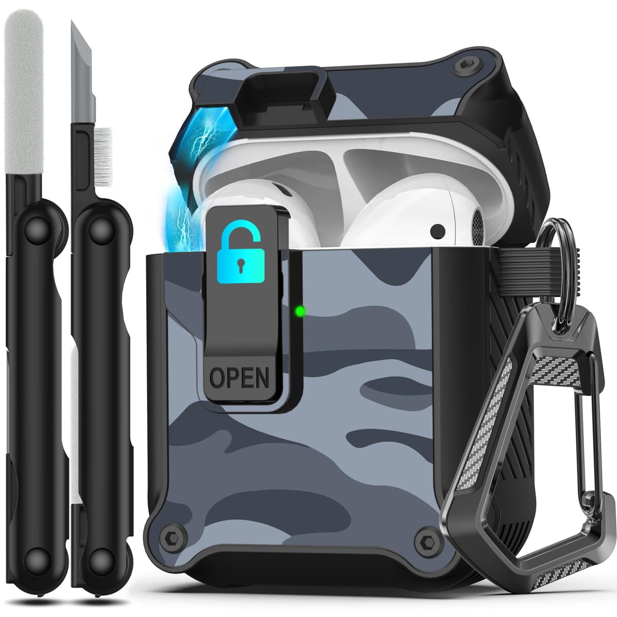 RFUNGUANGO Compatible con Airpods 4 Estuche (2024) con Kit de Limpieza, Clip de Bloqueo Seguro y Estuche de Protección a Prueba de Golpes para Airpods 4ta Generación Lanzamiento 2024,Cielo Estrellado — view 58