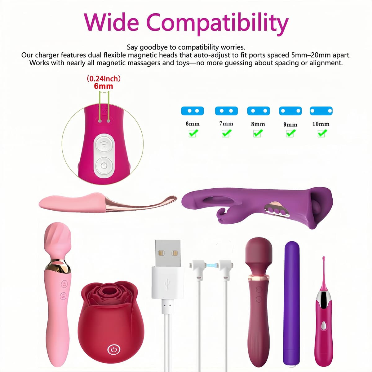 Cargador Magnético Universal para Masajeadores Íntimos, Cable de Carga Rápida USB tipo A 80cm con Puerto Ajustable Compatible con juguetes recargables, Dispositivos Íntimos y Vibradores (1 Piezas) — view 3