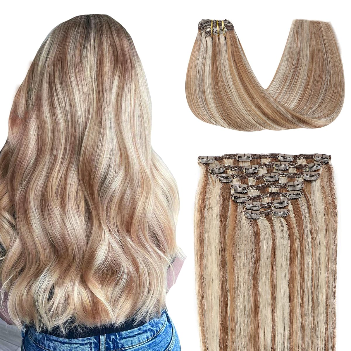 SURNEL Extensiones Clip Pelo Natural 100g 35cm 6 Piezas Castaño Chocolate Extensiones De Clip De Humano Real Extensiones Pelo Natural Remy (C#4-35cm) — view 12
