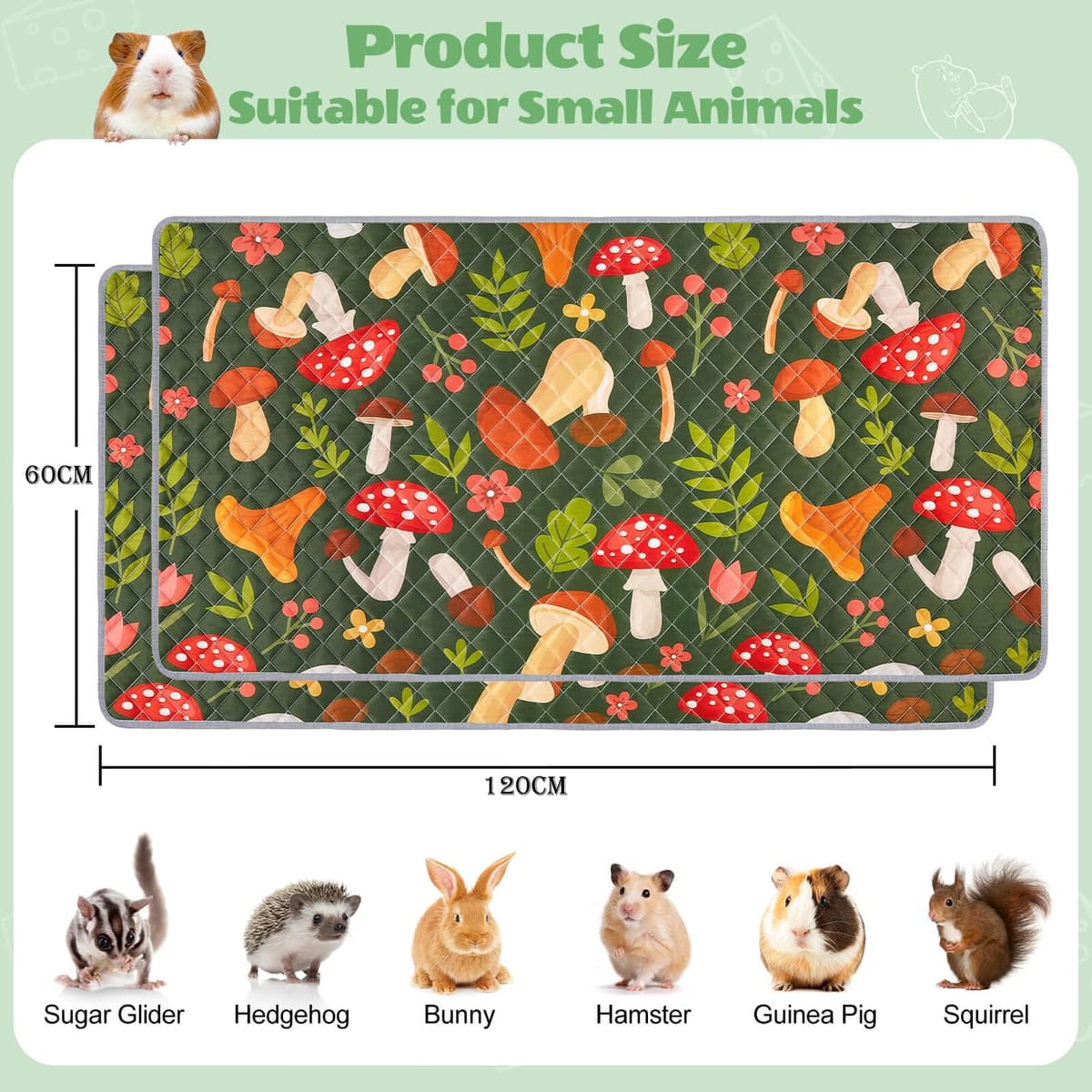 2 Pack Guinea Pig Cage Liner,Washable Guinea Pig Bedding,Reusable Guinea Pig Mat,Waterproof Super Absorbent Guinea Pig Mat,Brown,120x60CM — view 3