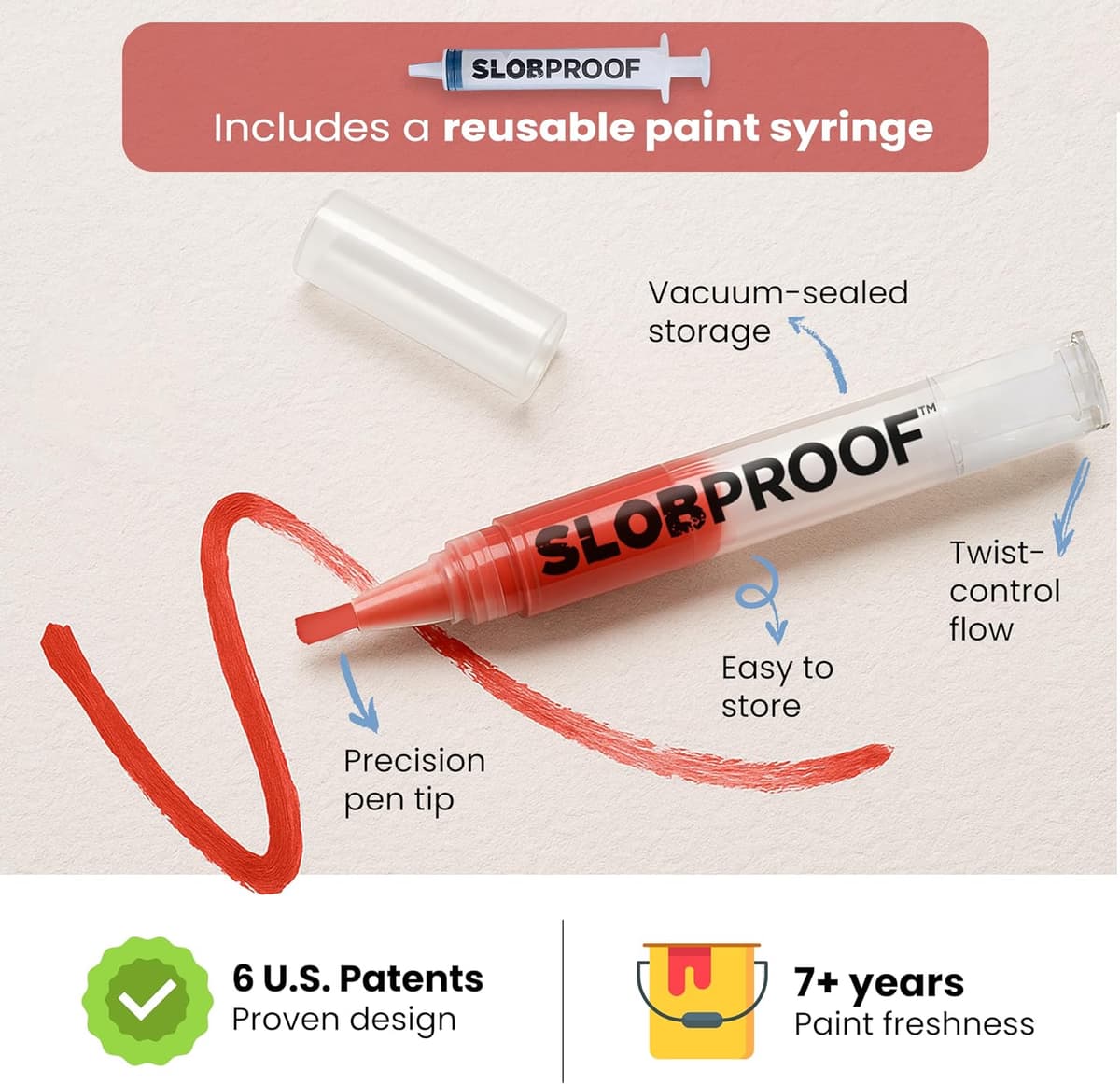 Slobproof Refillable Touch-Up Paint Pen, Mess-Free, Reusable Wall Paint Repair Tool, Precise Application, DIY Home Improvement, Furniture, Arts and Crafts, Patented Design, Easy Storage, Pack of 2 — view 3