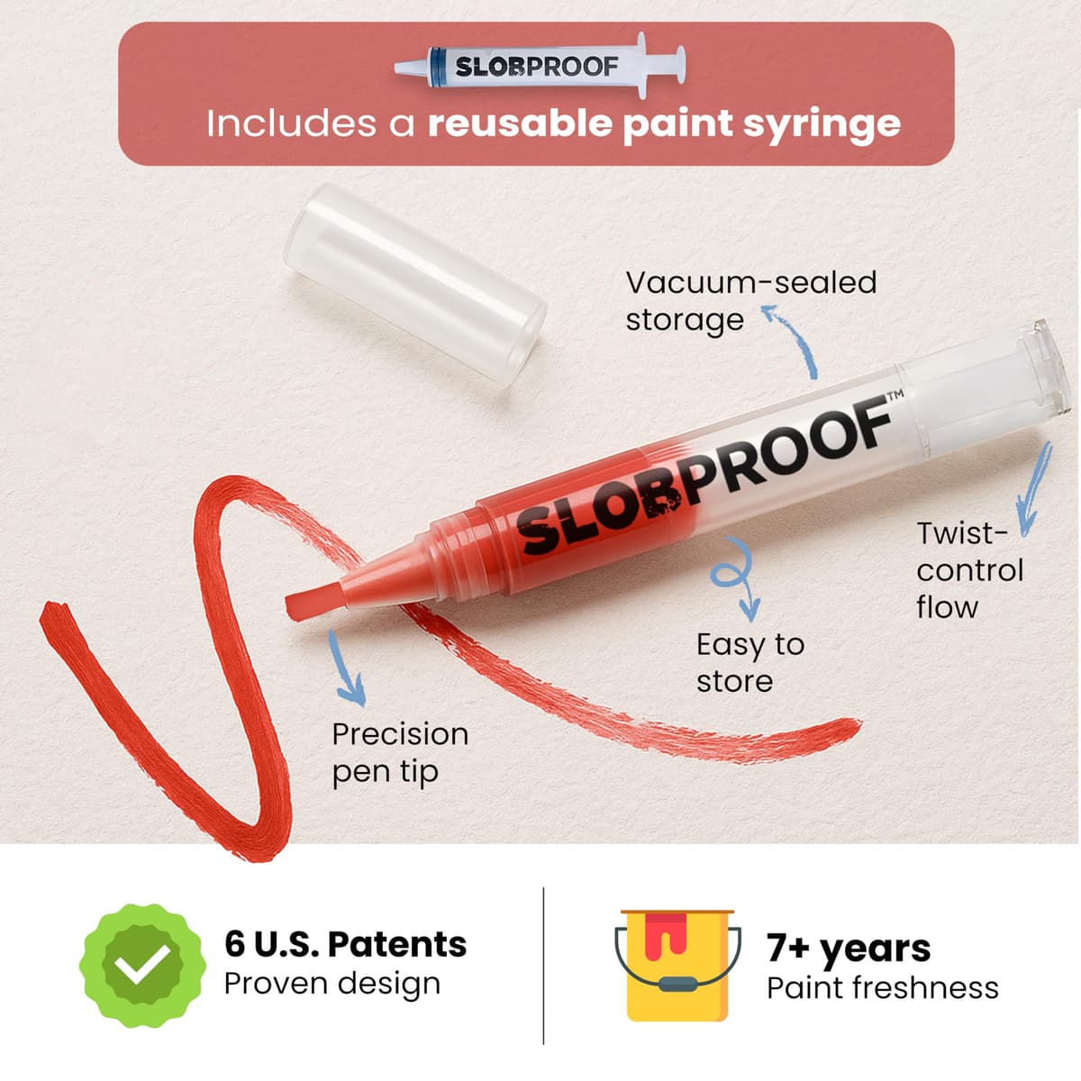 Slobproof Refillable Touch-Up Paint Pen, Mess-Free, Reusable Wall Paint Repair Tool, Precise Application, DIY Home Improvement, Furniture, Arts and Crafts, Patented Design, Easy Storage, Pack of 5 — view 4