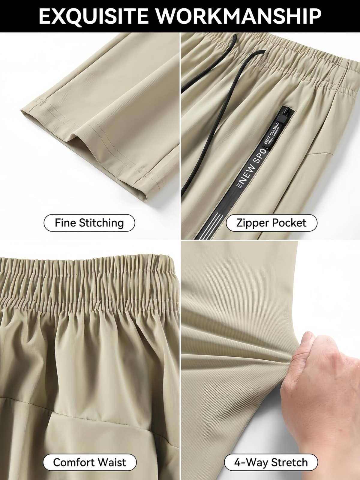 Pantalones deportivos para hombre, pantalones deportivos ligeros de secado rápido con cintura elástica y bolsillos con cremallera — view 3