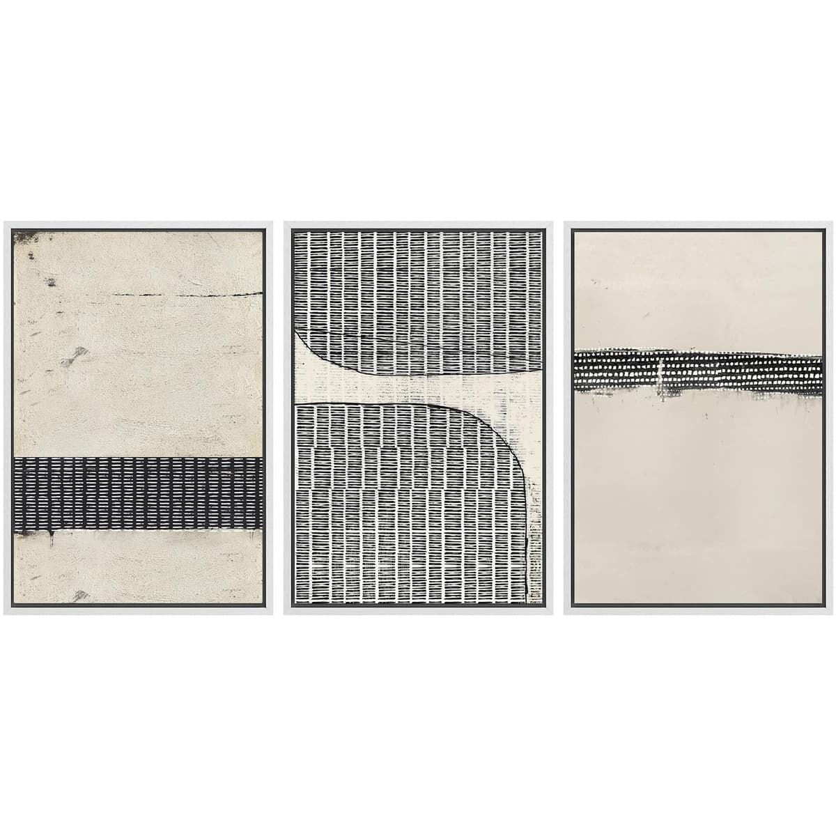 SIGNWIN Framed Canvas Print Wall Art Set Blue White Grunge Geometric Pattern Abstract Shapes Cozy Neutral Decorative Contemporary Minimal for Living Room, Bedroom, Office - 24"x36"x3 Natural — view 69