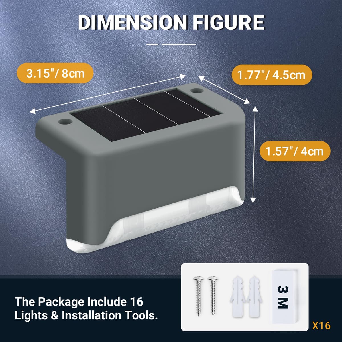 GIGALUMI Luces Solares para Exteriores Pack de 12, Luces para Escaleras, Impermeables, Iluminación LED para Escaleras Exteriores, Escalones, Vallas, Patios, Terrazas, Gris, Blanco Cálido — view 3
