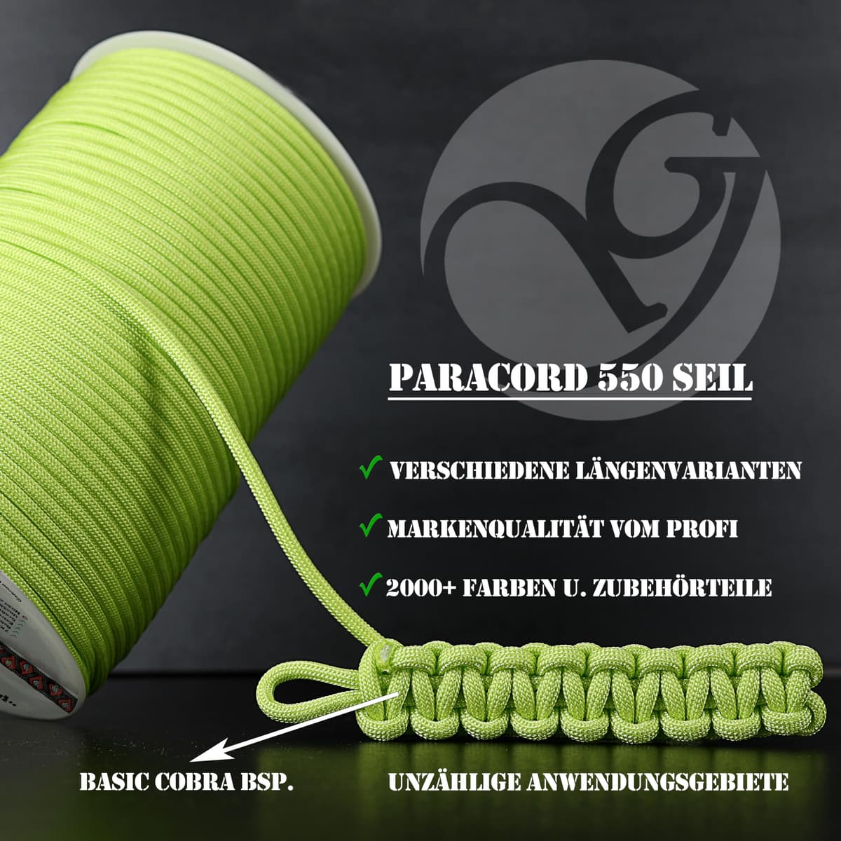 Ganzoo Paracord 550 Tipo 3, Cuerda 4 mm 100 m con 7 hebras Interiores, Funda poliéster/Nylon, para Outdoor Camping Supervivencia, rutas de Trekking, asegurar Tienda, Collar y Correa Perro, Oliva — view 4