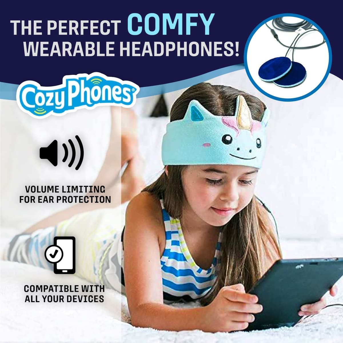 CozyPhones Kids Headphones Volume Limited with Ultra-Thin Speakers Soft Fleece Headband - Perfect Children's Earphones for School, Home and Travel - Mystic Unicorn — view 2