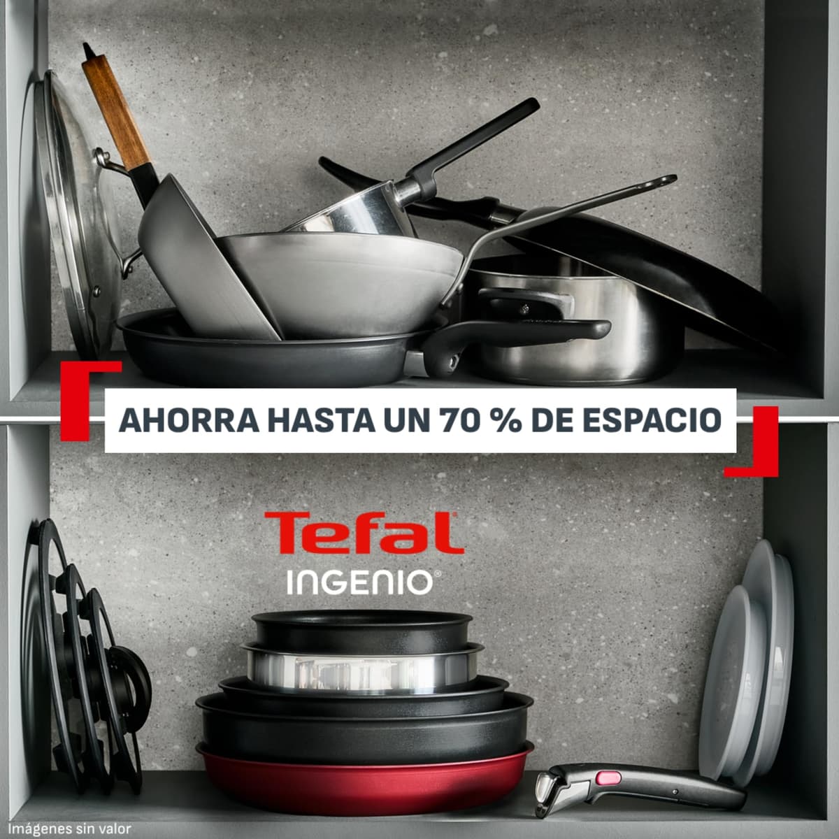 Tefal Ingenio Explore - Juego de 2 Sartenes 22/28 cm + Wok 26 cm + 3 cazos 16/20/24 cm + 5 Accesorios + 2 Mangos, Antiadherente, Apto inducción, Apilable, Aluminio, Thermo-Signal, Apto horno — view 3