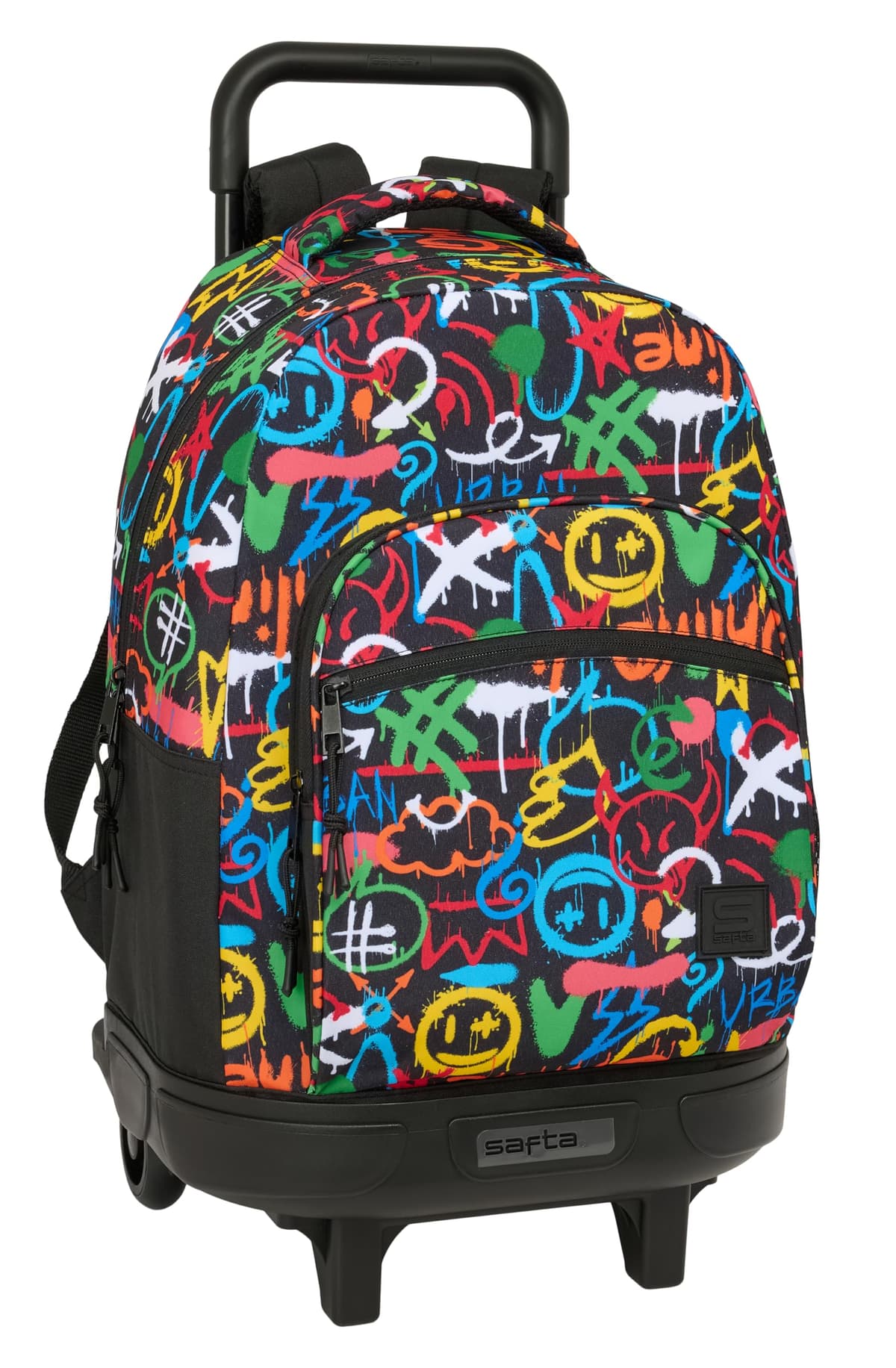 SAFTA GRAFFITI COLORS - Mochila Grande con Ruedas, Compacta, Extraíble, Ideal para Niños de Diferentes Edades, Cómoda y Versátil, Calidad y Resistencia, 33x22x45 cm