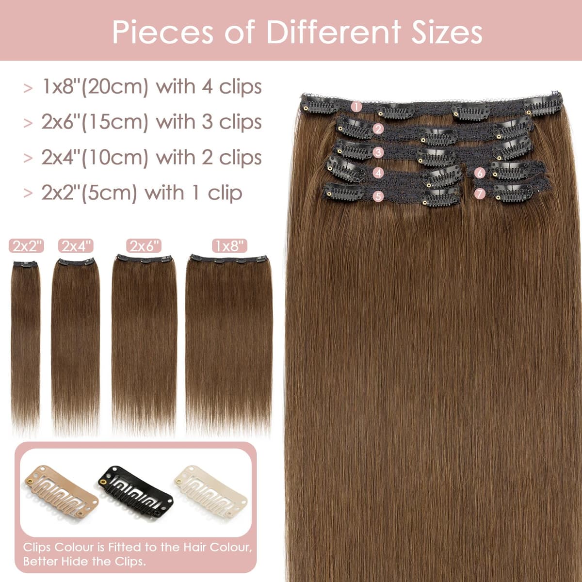 Silk-co 10inch Hair Extensions Clip in Hair Extension Human Hair #04 Medium Brown -Basic Thickness-Thin Weft- 8 Pieces Real Remy Straight Hair Extensions[50g] — view 125