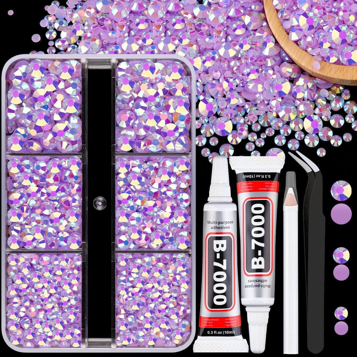 Resin Jelly Rhinestones for Crafting with B7000 Jewelry Glue, 2 Boxes Gold Flatback Crystals with 2Pcs 10ml Glue, Bedazzling Non Hotfix Gems for DIY Tumblers Clothing Shoes Manicure — view 39