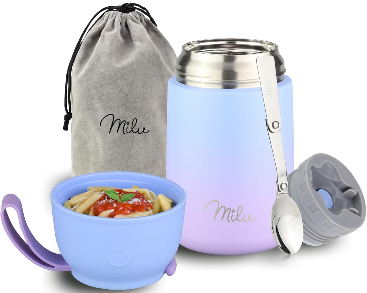 Milu Termo para Comida 450 ml Taza Aislada, Botella de Acero Inoxidable Aislada Alimentos, Beber y sopa de los niños de adultos Térmico (450ml/Verde Azul) — view 20