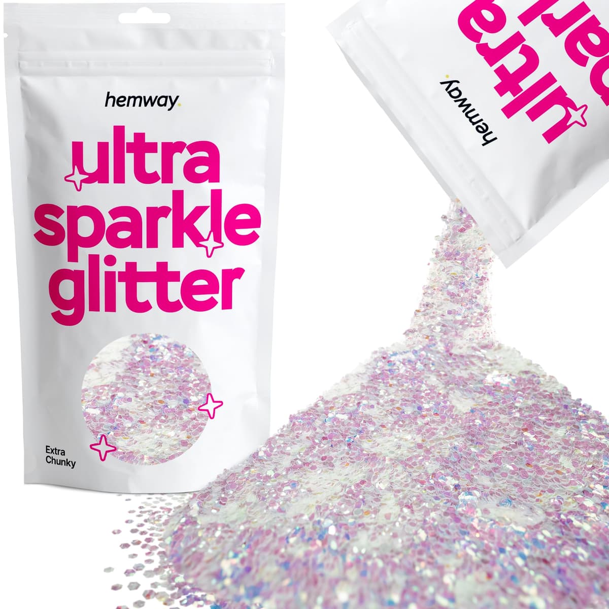 Hemway Ultra Sparkle Glitter Baby Pink Iridescent 100g Fine | Glitter for Arts & Craft, Makeup, Nail Art, Crafting, Card Making, Sparkle Decoration — view 130