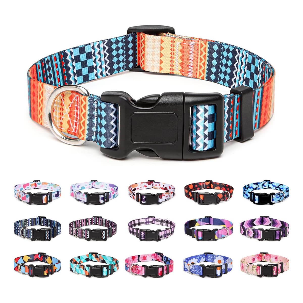 Adjustable Nylon Dog Collar with Patterns, Soft Comfy Pet Collar for Small Medium Large Dogs (S, Purple Plaid) — view 15