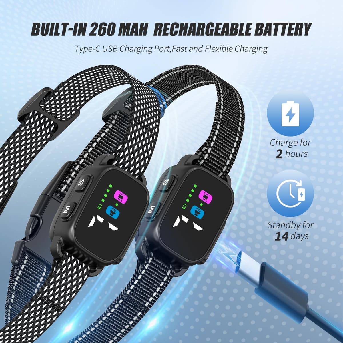 Anti Bark Collar for Small Dogs 2 Pack, No Shock Bark Collar with Beep & Vibration, 7 Sensitivity Levels, Smart Bark Detection, Rechargeable IP67 Waterproof Bark Collar for Small Dogs 5-30lbs — view 5