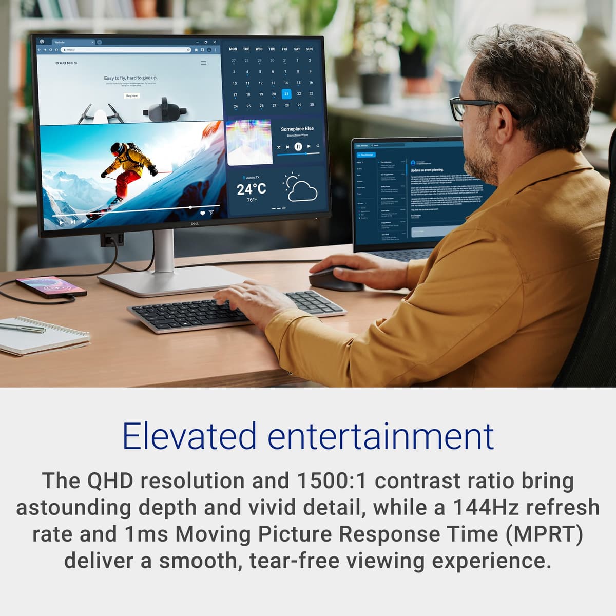 Dell 27 Plus USB-C Monitor - S2725DC, QHD (2560x1440), 144Hz, IPS, 1ms MPRT, AMD FreeSync, 99% sRGB, Height Adjust, Built-in Speakers, 2 USB-C, DisplayPort, HDMI, 2 USB-A, 3 Year Warranty, White — view 2