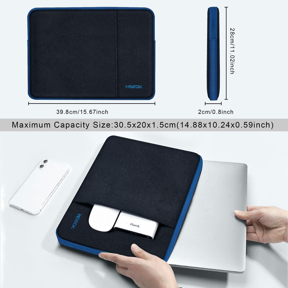 HSEOK 15,6" Funda para Computadora Portátil, Funda Impermeable a Prueba de Golpes con Bolsillo Lateral, Compatible con MacBook Pro 16"/15" y la Mayoría de Las PC de 15" 15,6" 16",B02K03 — view 2