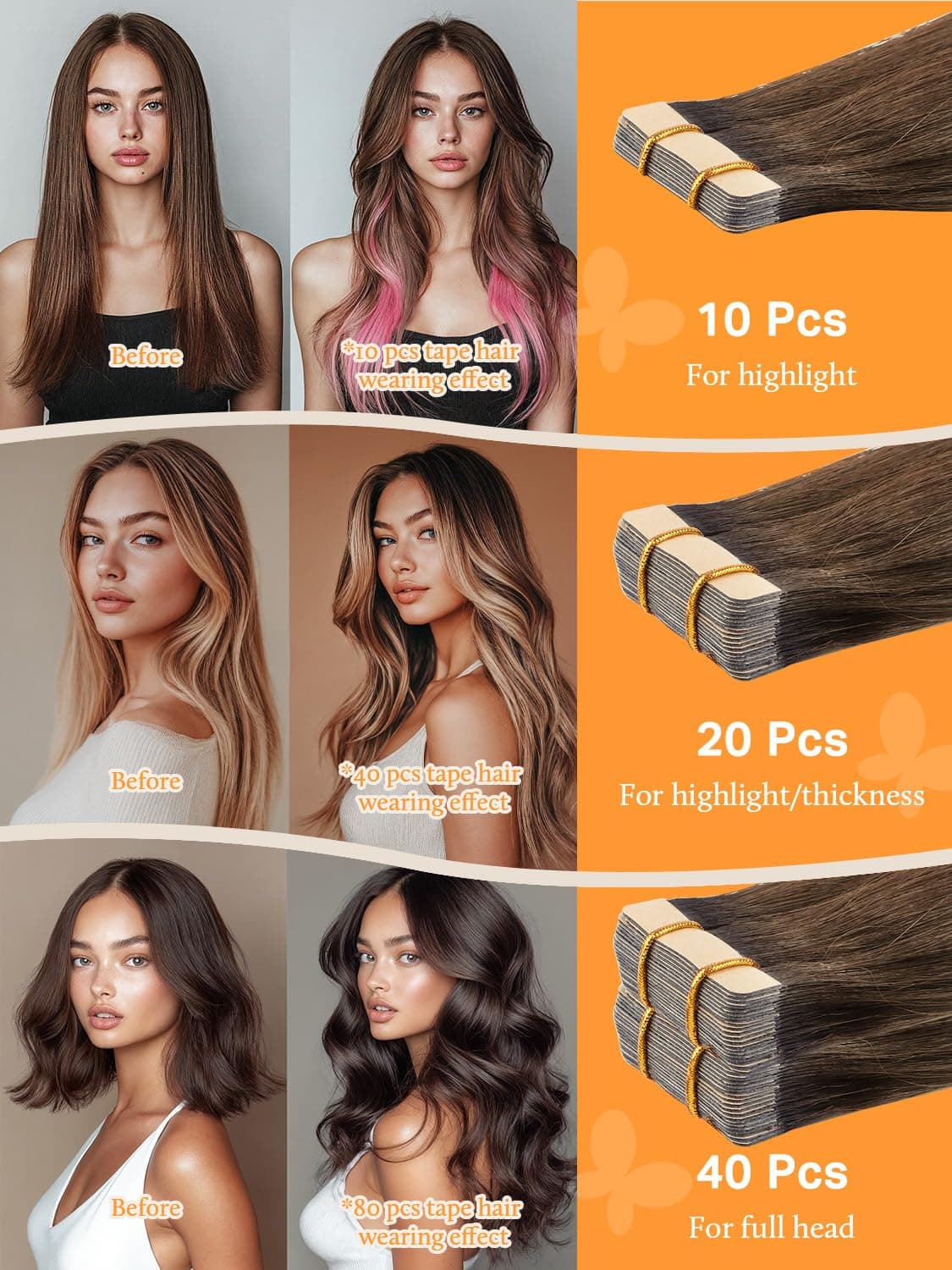 DOORES Tape in Hair Extensions Human Hair, Balayage Dark Brown to Chestnut Brown 50g 20pcs 18 Inch, Human Hair Extensions Natural Remy Straight Skin Weft — view 6