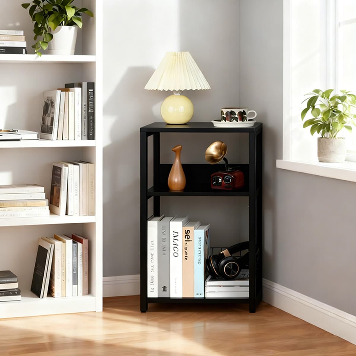 Relaxdays Mesa para Tocadiscos con 3 Niveles, separadores, Hierro/MDF, 65x40x30 cm, Negro — view 4