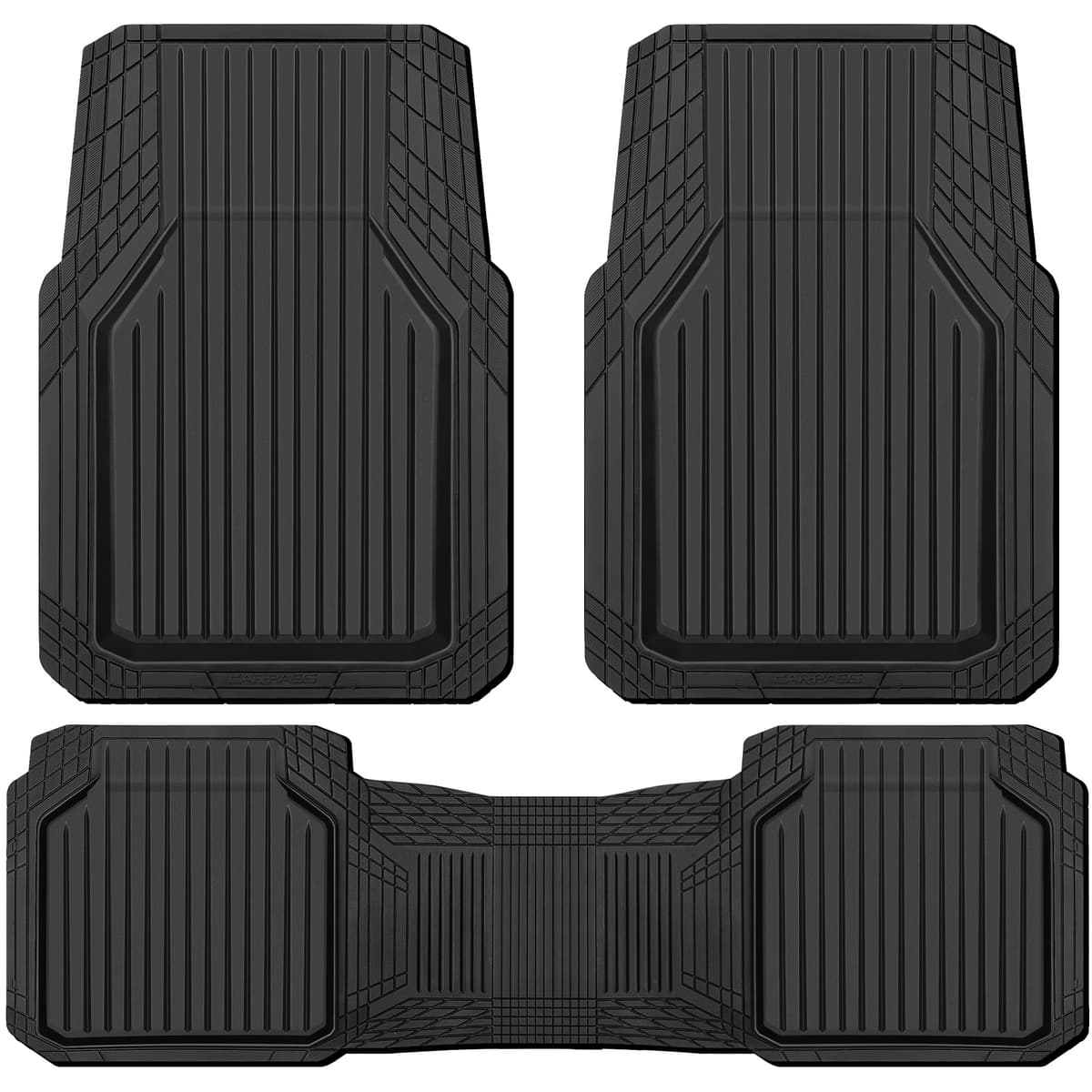 CAR PASS Heavy Duty Rubber Floor Mats for Car, Waterproof Liner Deep Dish Car Mats Full Sets, Universal Trim to Fit for SUV Truck Sedans Vans, All Weather Automotive Floor Mats 3pcs, Solid Black