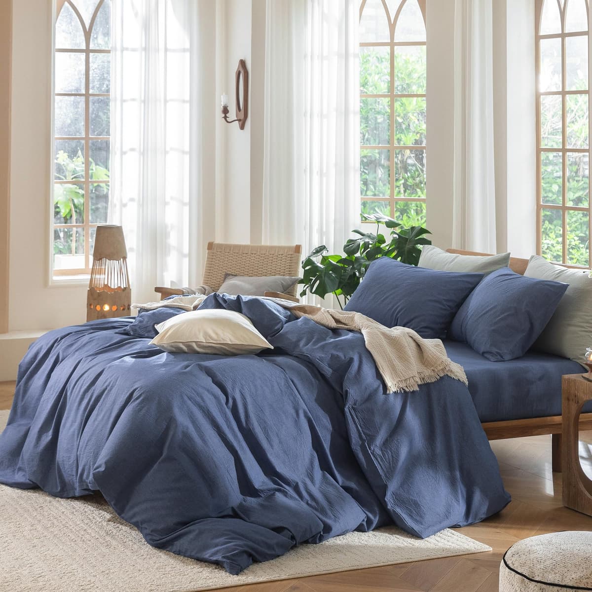 MooMee Bedding Duvet Cover Set 100% Washed Cotton Linen Like Textured Breathable Durable Soft Comfy (Tannish Linen Grey, King) — view 186