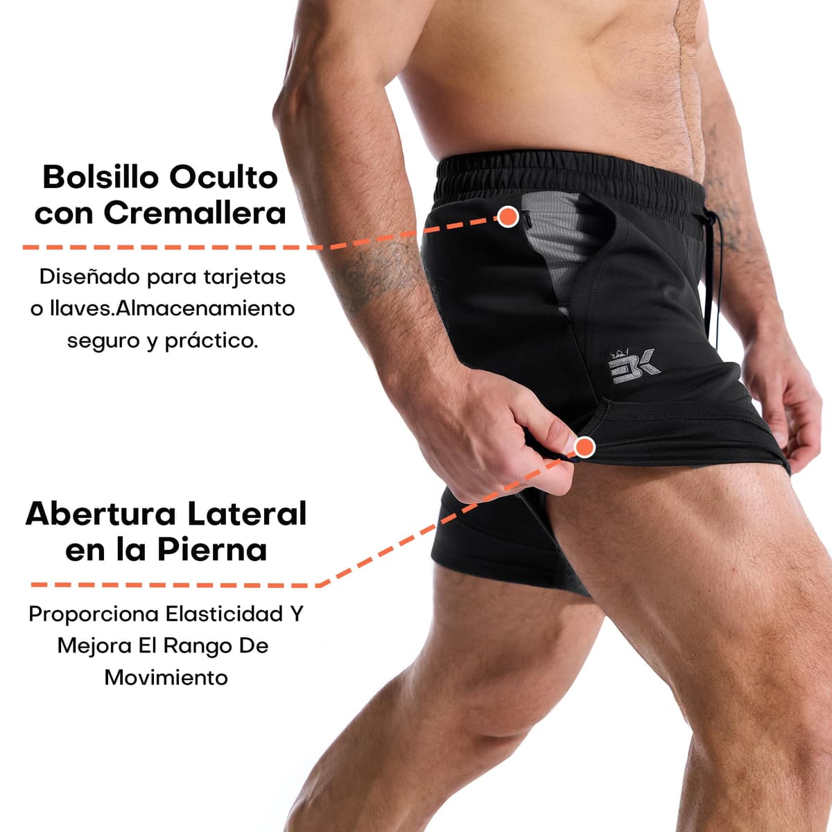 ZENWILL FlotaBols Pantalones Cortos Deporte Cremallera Hombre Pantalón Corto Gym Transpirable,Shorts Elástica Algodón Running — view 5