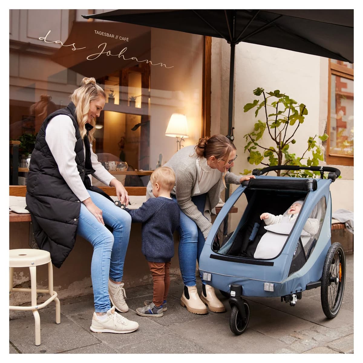 hauck Dryk Duo Plus, Black - 2in1 Kids Bike Trailer & Pushchair with Suspension 2 Seats Folding Bicycle Trailer with XL Storage, Tow Bar, Hitch, Pennant, Stroller Wheel & LED Rear Light — view 17
