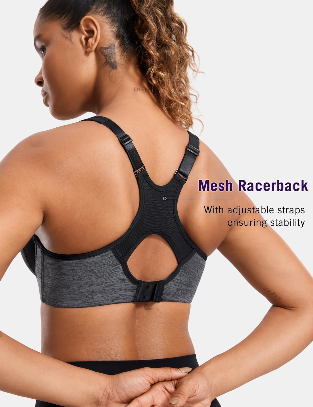SYROKAN Women's High Impact Sports Bra Underwire Full Support Racerback Padded Running Bra — view 4