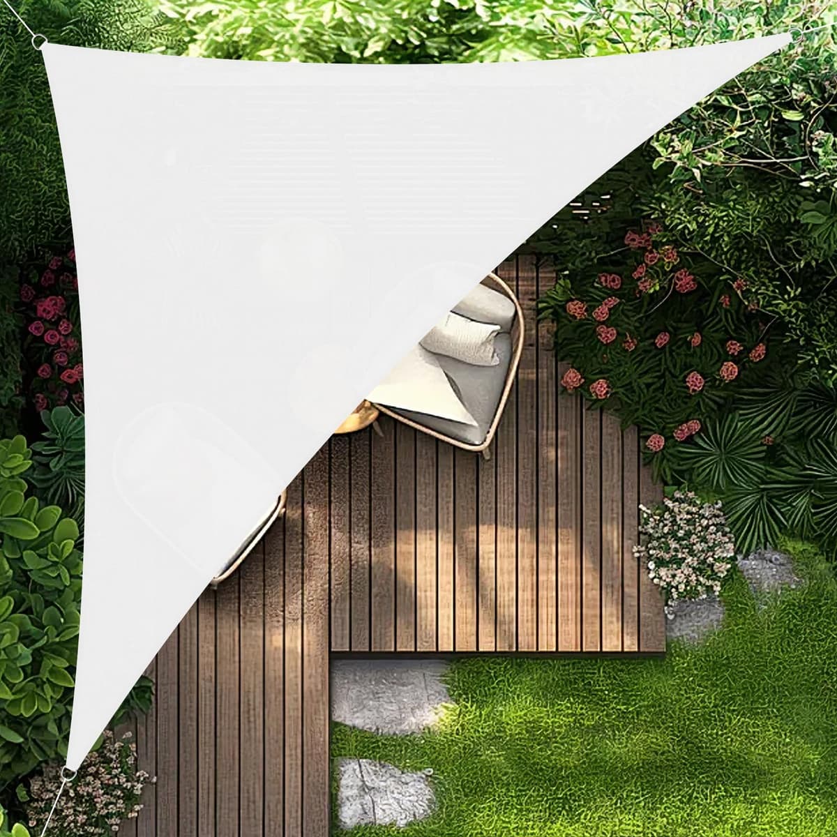 HENG FENG Toldo Vela de Sombra Rectangular 4x5m, PES 160 g/m² Impermeable, 95% Bloqueo UV, para Exterior en Terraza, Jardín, Patio - Incluye Cuerda de Fijación - Beige — view 11